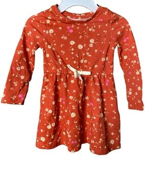 Amazon Essentials Girls Long Sleeve T-Shirt Dress in Orange Ditsy Floral Size 2T